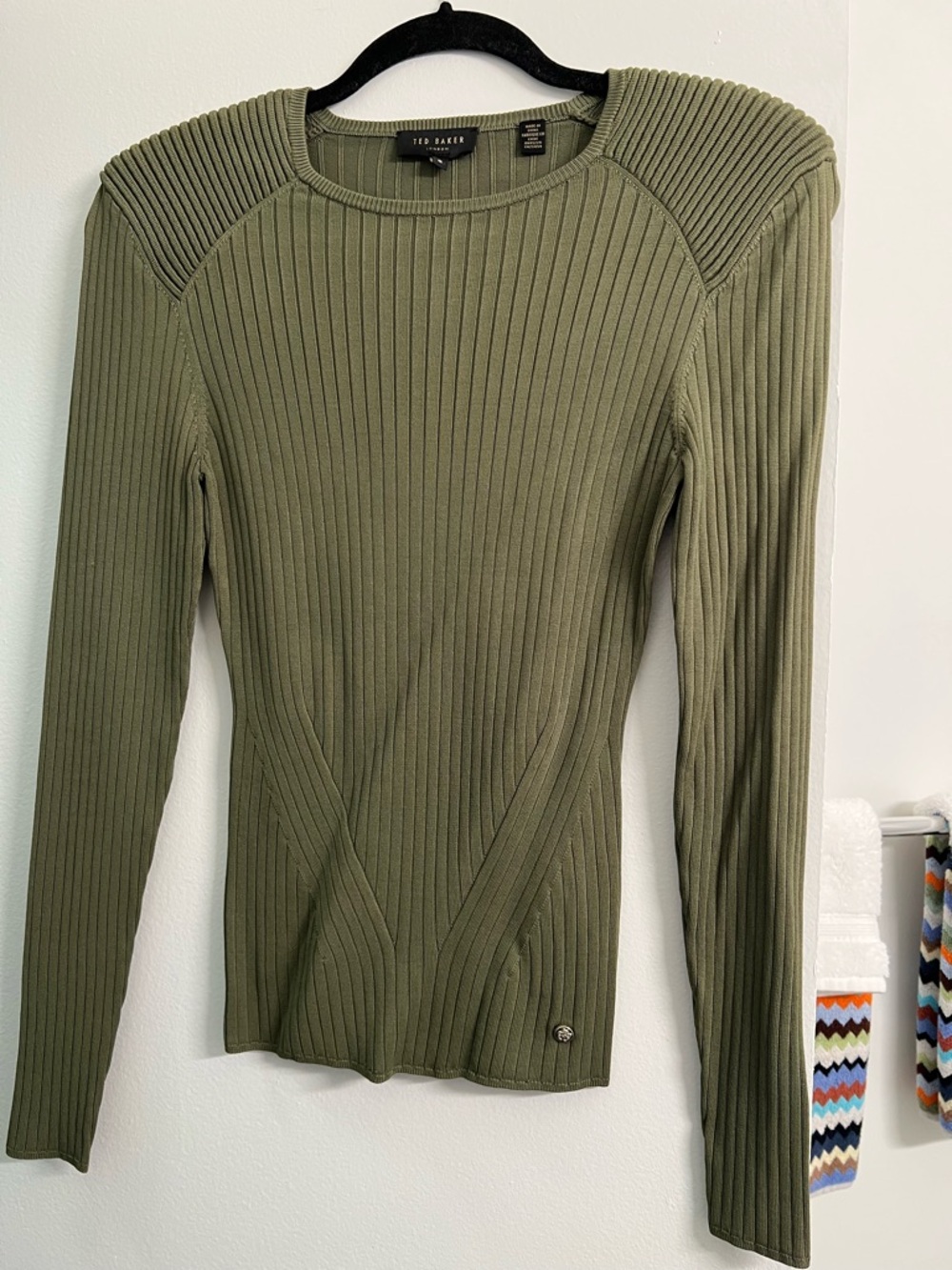 Ted Baker Olive Green Ribbed Long Sleeve Top - LIKE NEW SIZE 2
